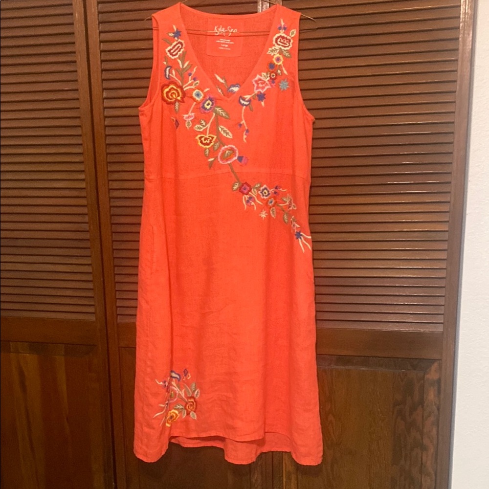 Orange Midi Scoop Neck Sundress for Casual Wear